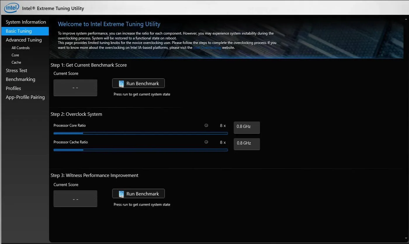 Intel Extreme Tuning Utility UI