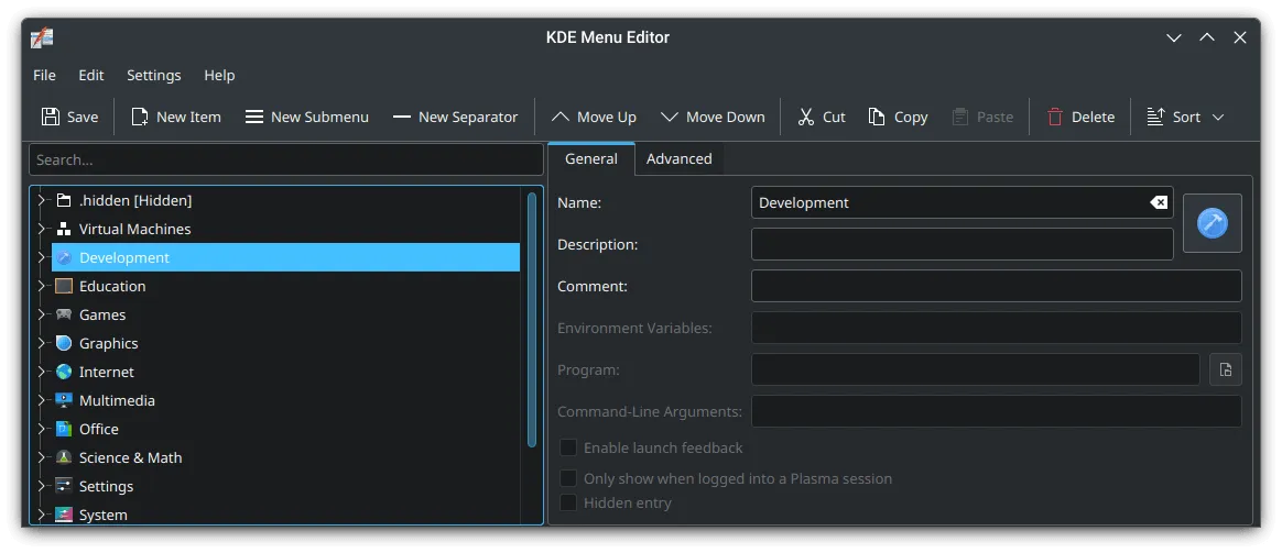 KMenuEdit, an application for editing Application Launcher&#x27;s item