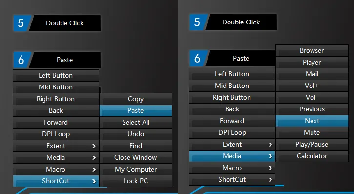 Button binding page, allowing you to not only rebind buttons, but also perform Shortcuts and perform Multimedia key input