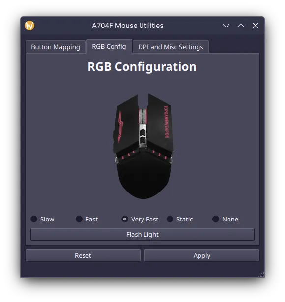 My linux mouse program's RGB Page, showing a new 'Very Fast' radio option that can be selected