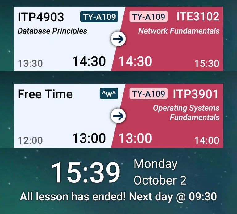 My initial android app showing class schedules of today, in a card list