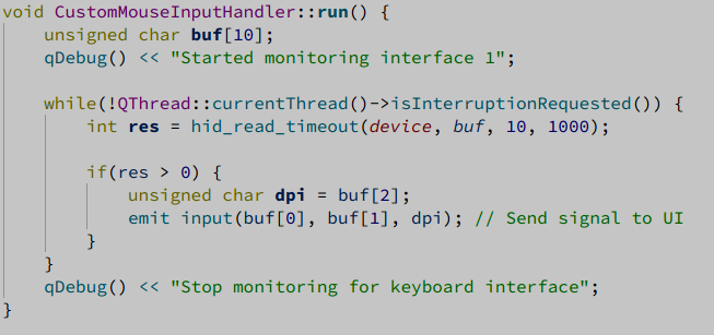 My program's implementation for monitoring incoming input