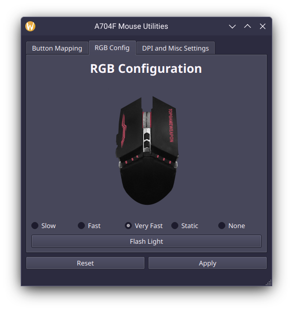 My linux mouse program's RGB Page, showing a new 'Very Fast' radio option that can be selected