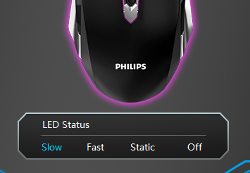 Slow, Fast, Static and Off option presented in the LED page of the mouse software